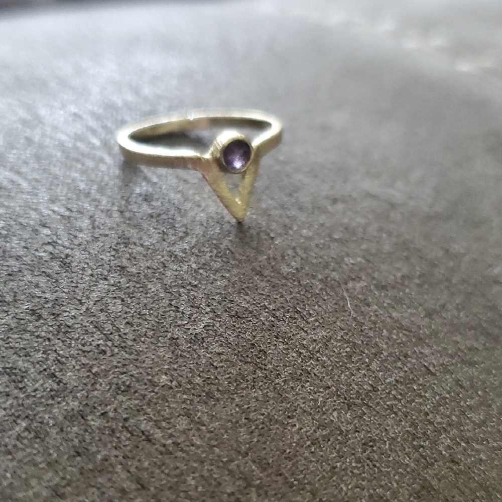 Gold Tone Pale Amethyst Chevron Ring | Minimalist Stackable | Sizes 4.5, 7, 8 - Picture 6 of 6